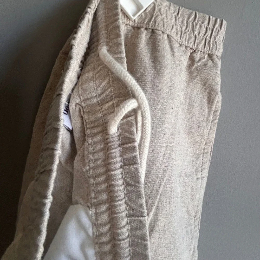 Goodfellow & Co Mens Linen Blend Elastic Waist Pants Beige Oatmeal Large